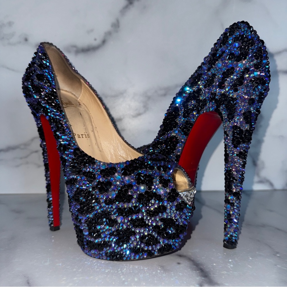 Christian Louboutin Highness Lame Leopard Strass Heels Size EU 37 / US 7 RARE!
